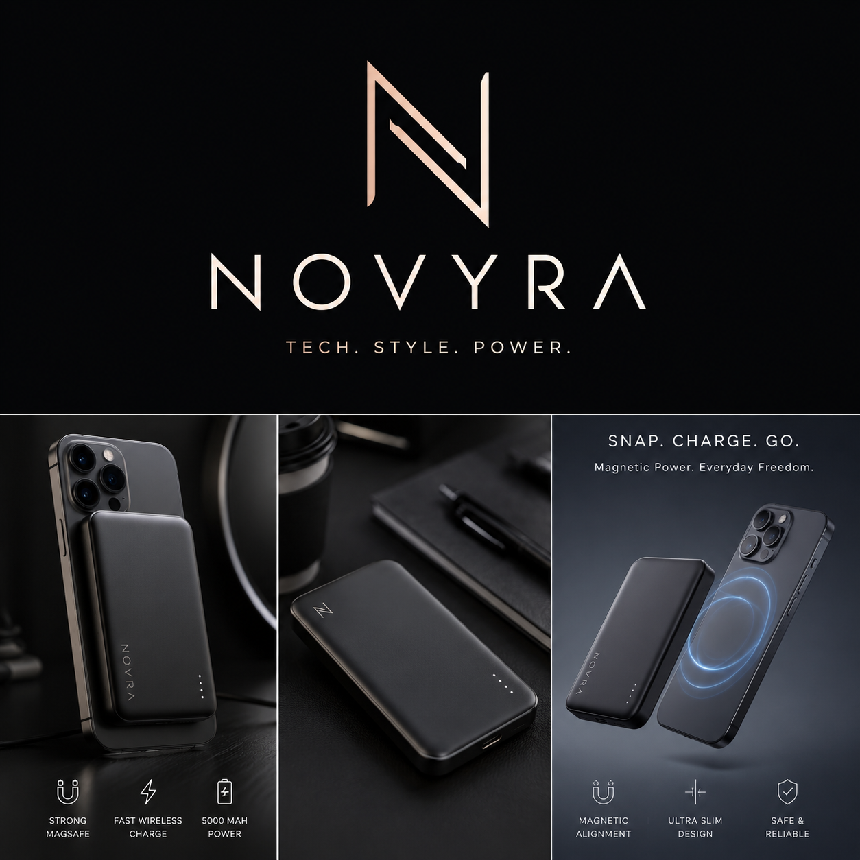 Novyra MagCharge Pro™ | Magnetic Wireless Portable Charger 5000mAh for iPhone