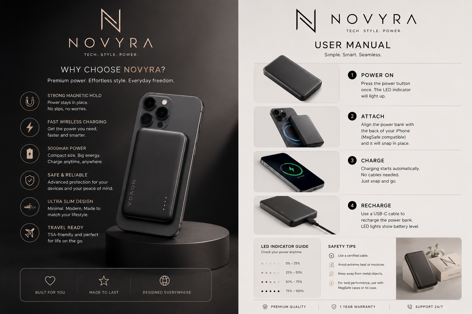 Novyra MagCharge Pro™ | Magnetic Wireless Portable Charger 5000mAh for iPhone